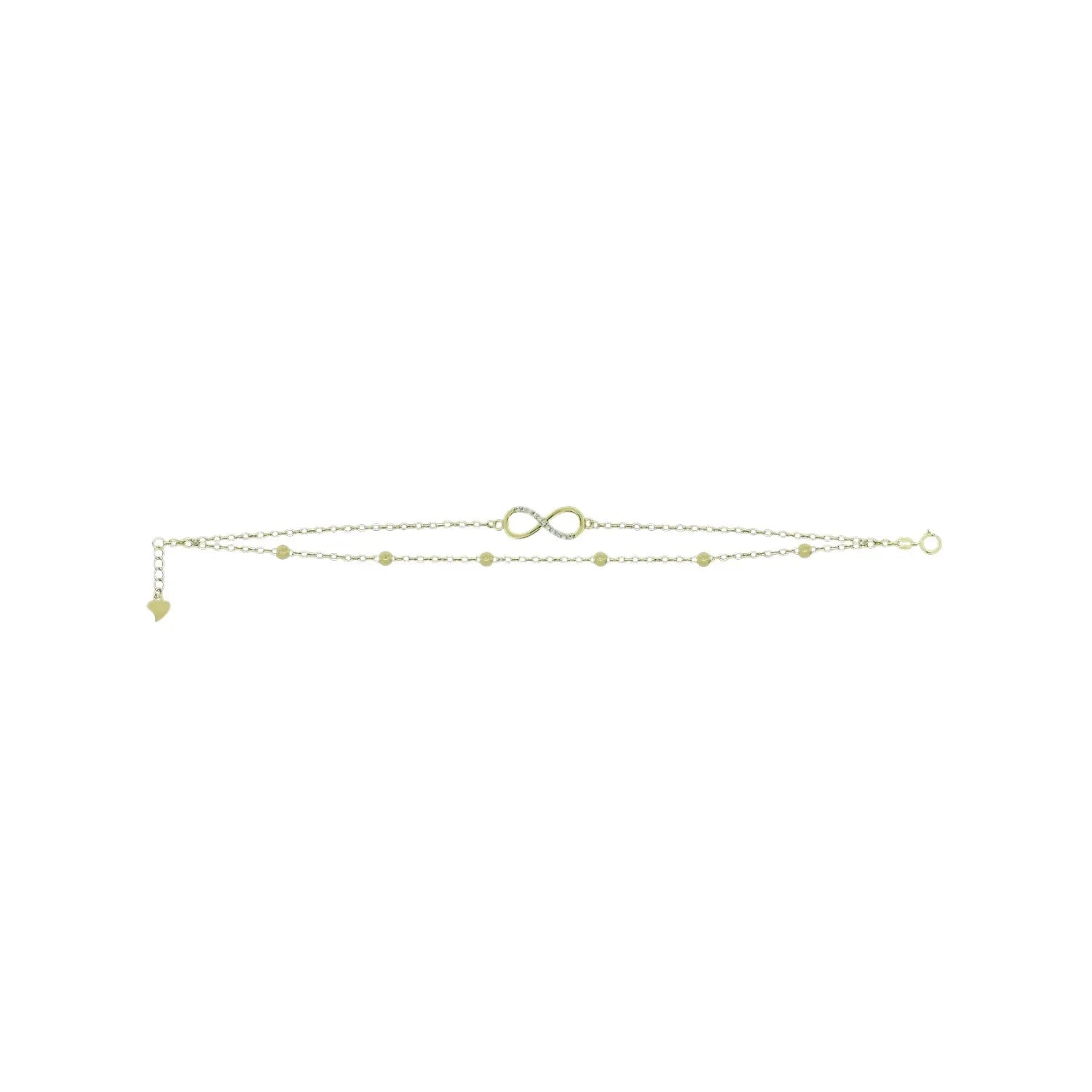 Brazalete Infinito Plata 925 Baño Oro y Circonitas en fondo blanco.