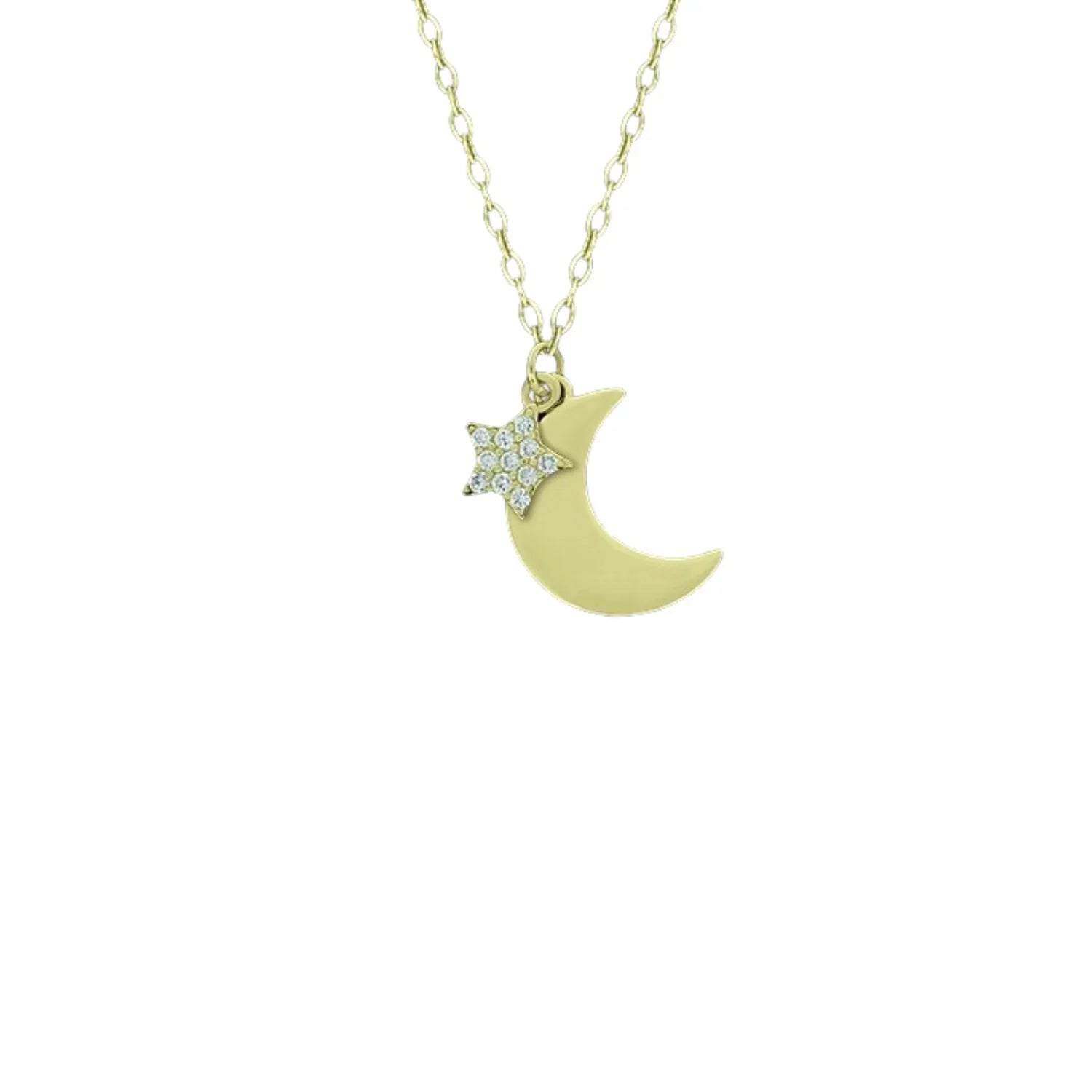 Colgante Luna y Estrella | Plata Bañada en Oro y Circonitas