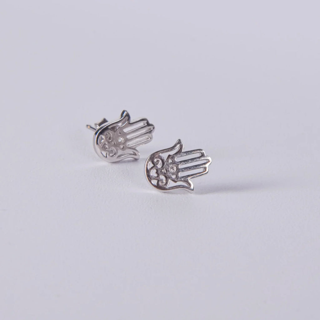 Pendientes Mano de Fátima en Plata Esterlina Rodiada