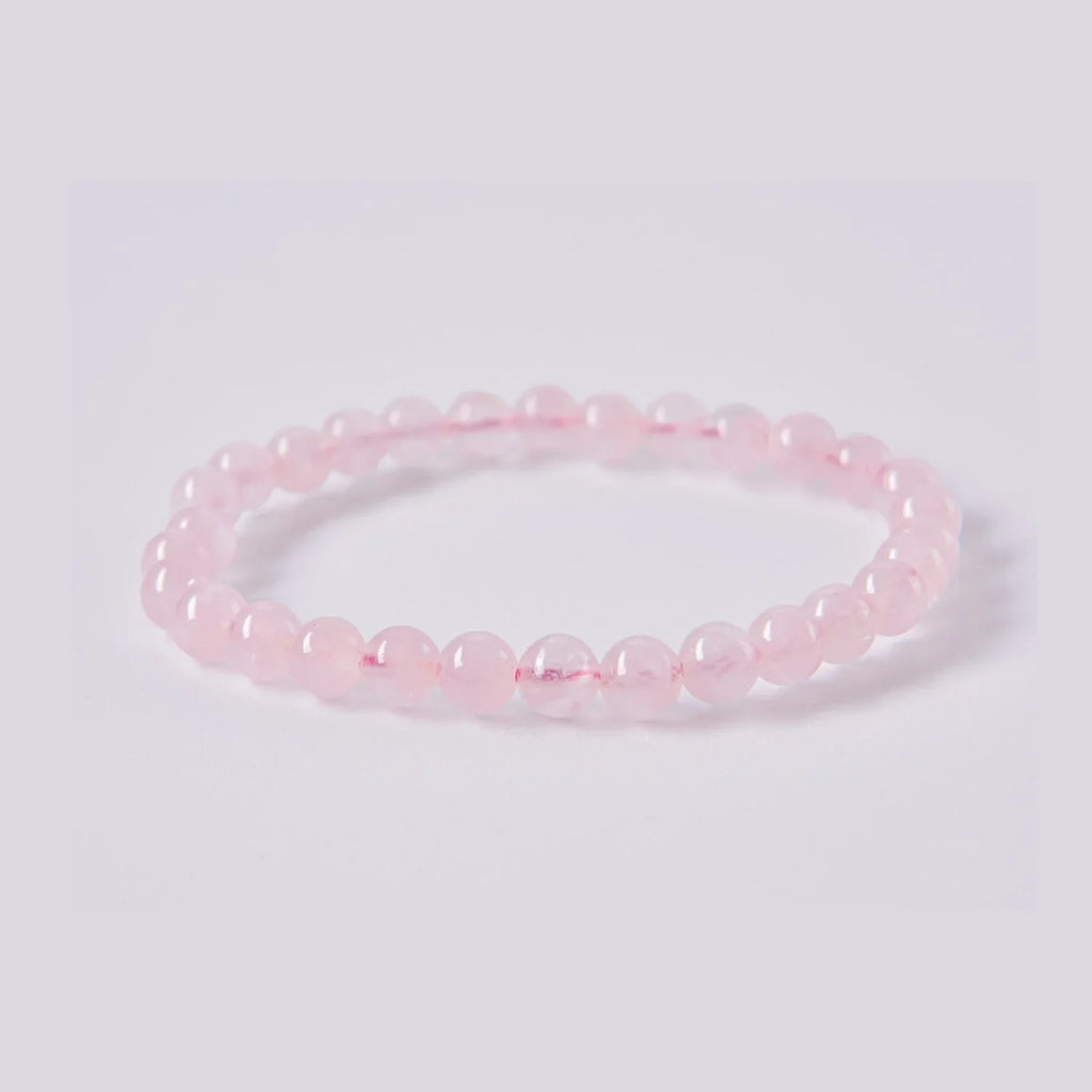 Pulsera de Cuarzo Rosa Natural, elástica piedras redondas