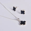 Conjunto de pendientes y colgante con diseño de trébol y piedra ónix negra en plata de ley 925, incluye cadena, selección Aura Plena.
