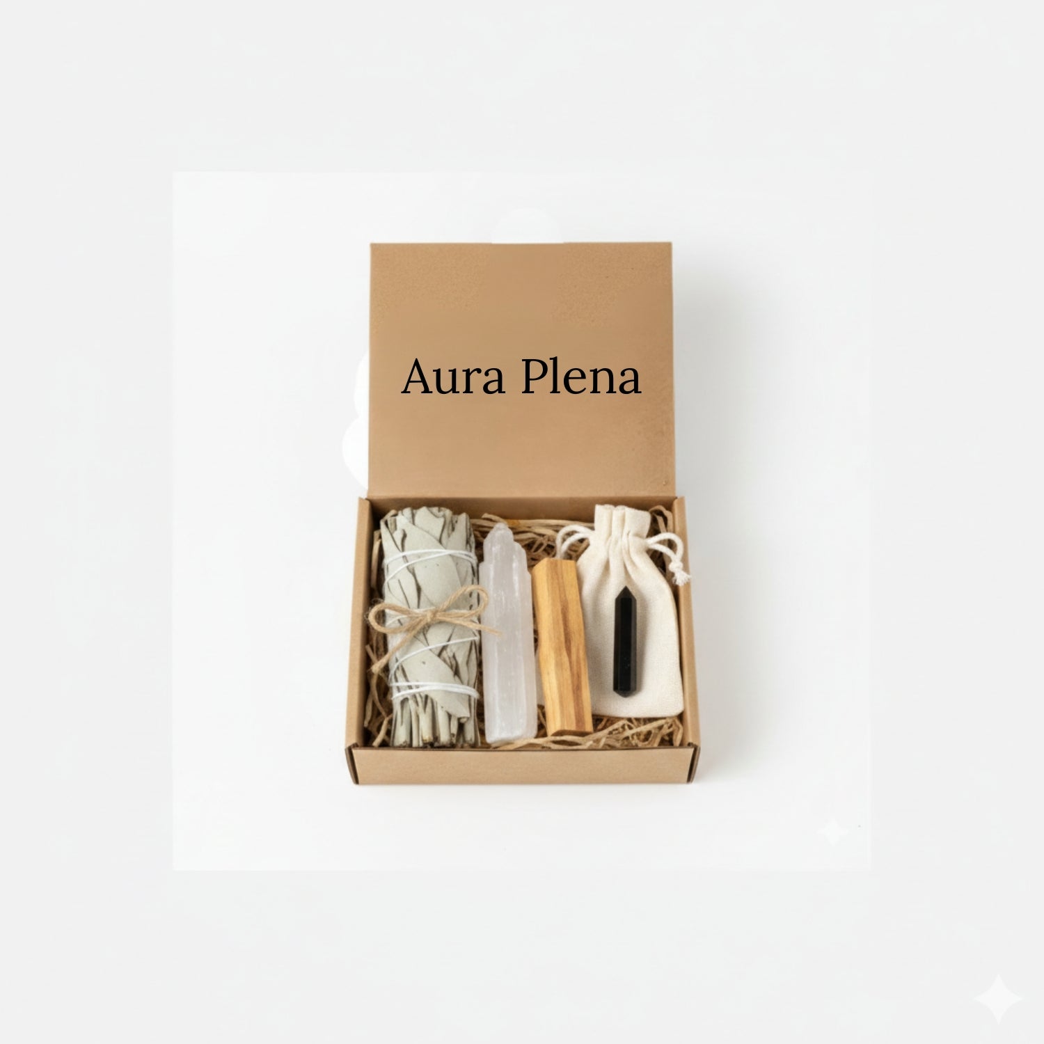 Kit Ritual Escudo Áurico | Salvia, Palo Santo, Selenita y Turmalina Negra
