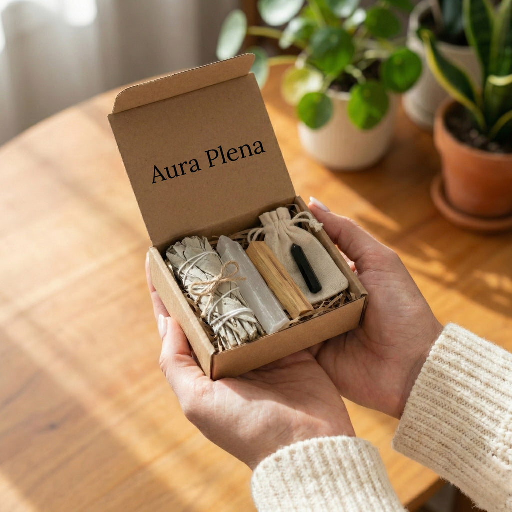 Kit Ritual Escudo Áurico | Salvia, Palo Santo, Selenita y Turmalina Negra