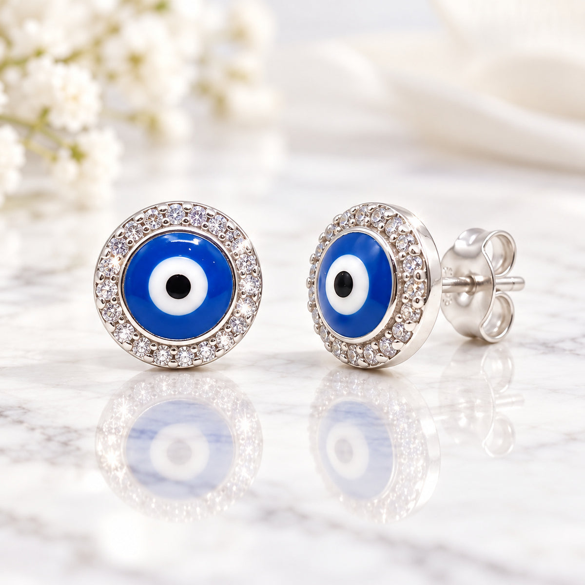 Pendientes Ojo Turco en plata 925 con circonitas y esmalte azul