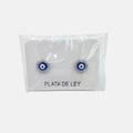 Pendientes ojo turco plata 925 con circonitas y esmalte azul, sobre tarjeta Plata de Ley